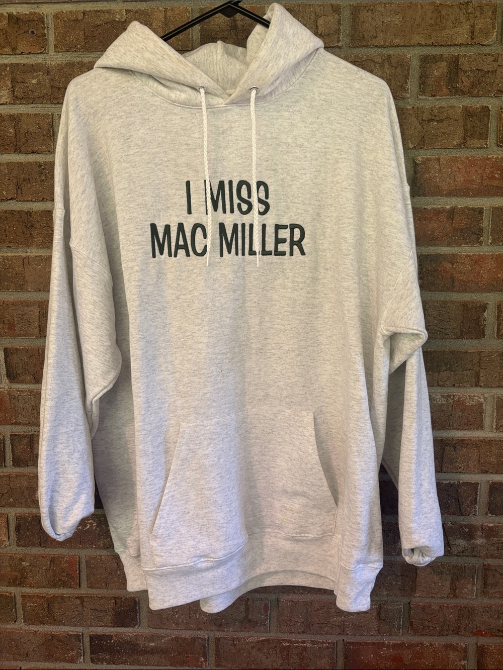 Hanes Unisex Light Gray Hoodie with Black 'I MISS MAC MILLER' Text